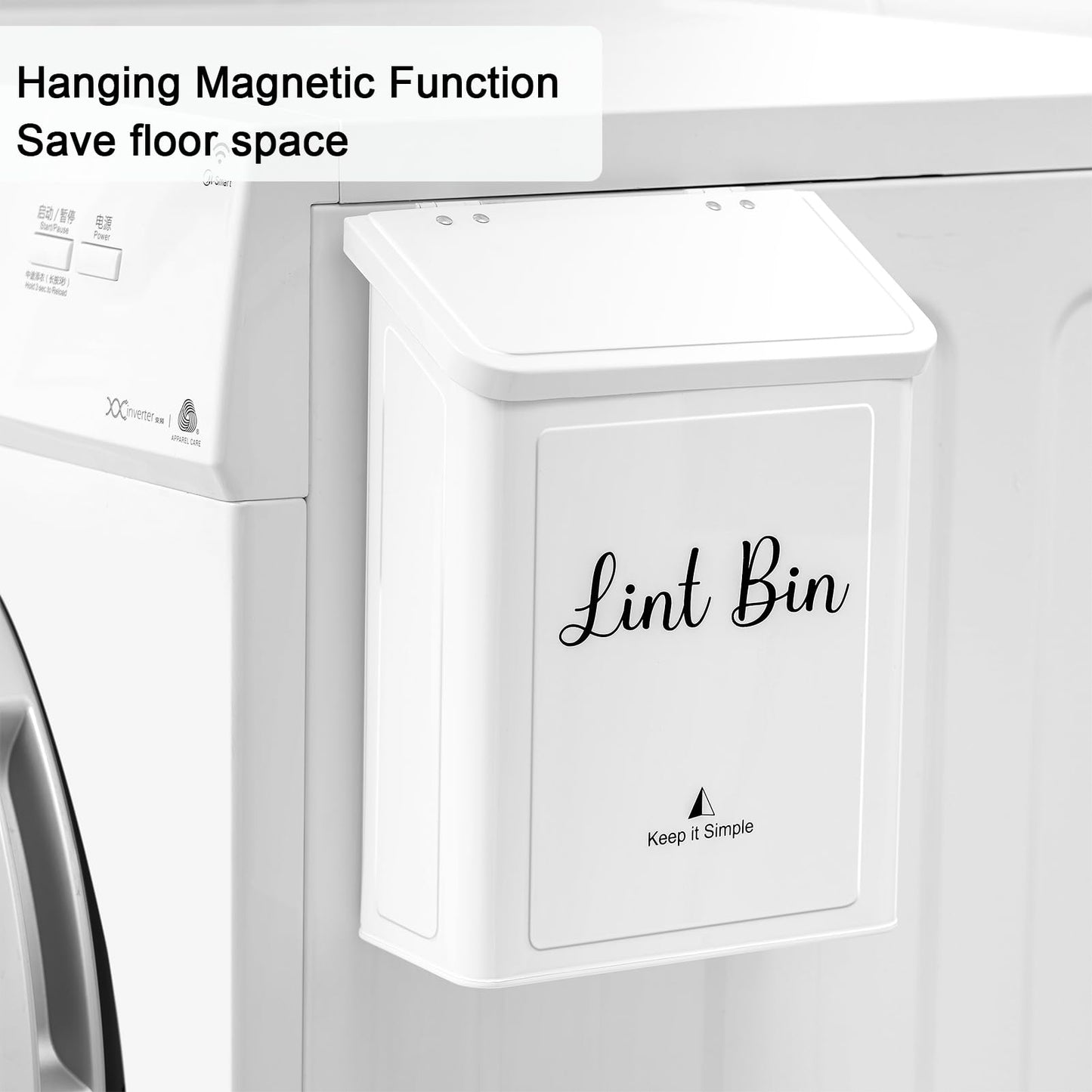 Subekyu Metal Magnetic Lint Bin For Laundry Room, Wall Mounted Lint Box Holder Trash Can With Lid For Dryer,Lint Basket For Laun