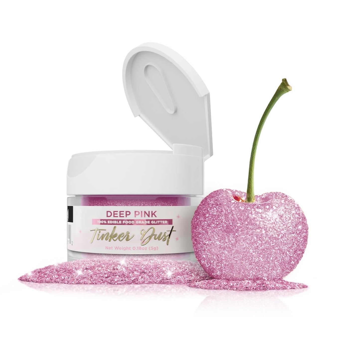 Bakell Edible Glitter Deep Pink Tinker Dust®, 5 Gram | KOSHER Certified for Cakes, Cupcakes, and Drinks