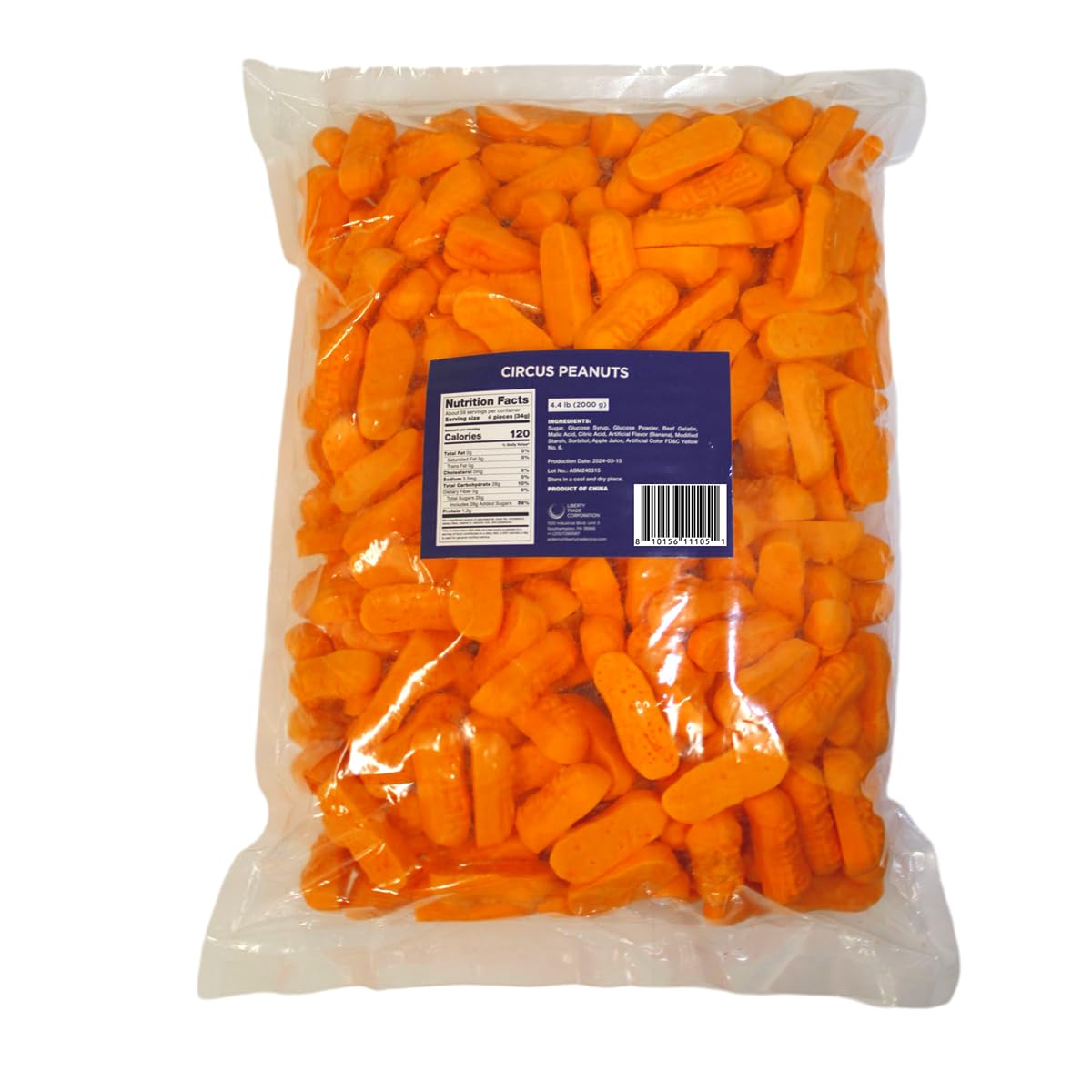 4.4 lb Bulk Bag of Firm Circus Peanuts (Approx. 236 Pieces) - Sweet and Firm Peanut-Shaped Candy - Perfect for Parties, Desserts