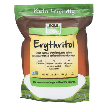 NOW Foods, Erythritol, Great-Tasting Sugar Replacement, Zero Calories, Low Glycemic Impact, Kosher, 2.5-Pound (Packaging May Var