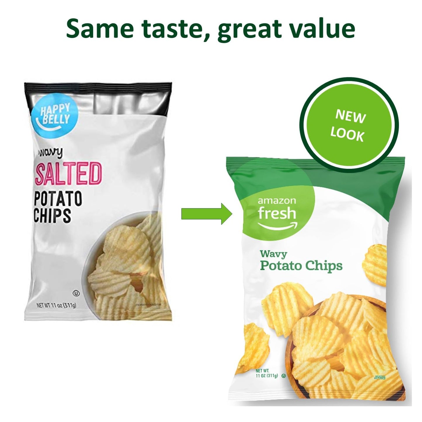Happy Belly Wavy Salted Potato Chips, 11 Ounce, Crunchy Snack, Pack of 1