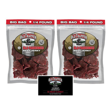 LYZAS SWEETS & TREATS Old Trapper Beef Jerky Gift Set, 100% Top Round Steaks, 2 Pack of 4 oz. Resealable Bags with Bonus Magnet