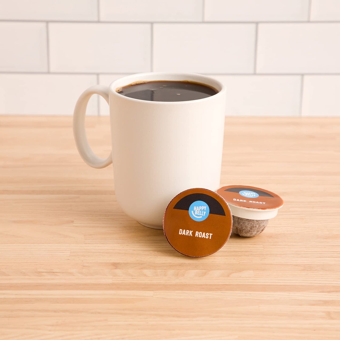 Happy Belly Dark Roast Coffee Pods, Compostable, Compatible with K-Cup Brewer, 96 Count