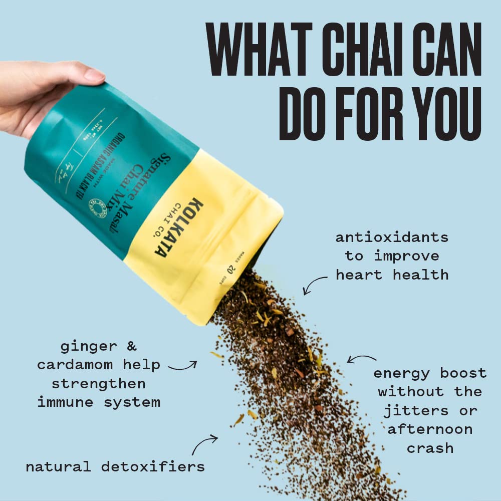 Kolkata Chai Co Decaf Masala Chai Mix, Premium Loose Leaf Tea & Spice Blend, Makes 20 Cups, 4.23 oz