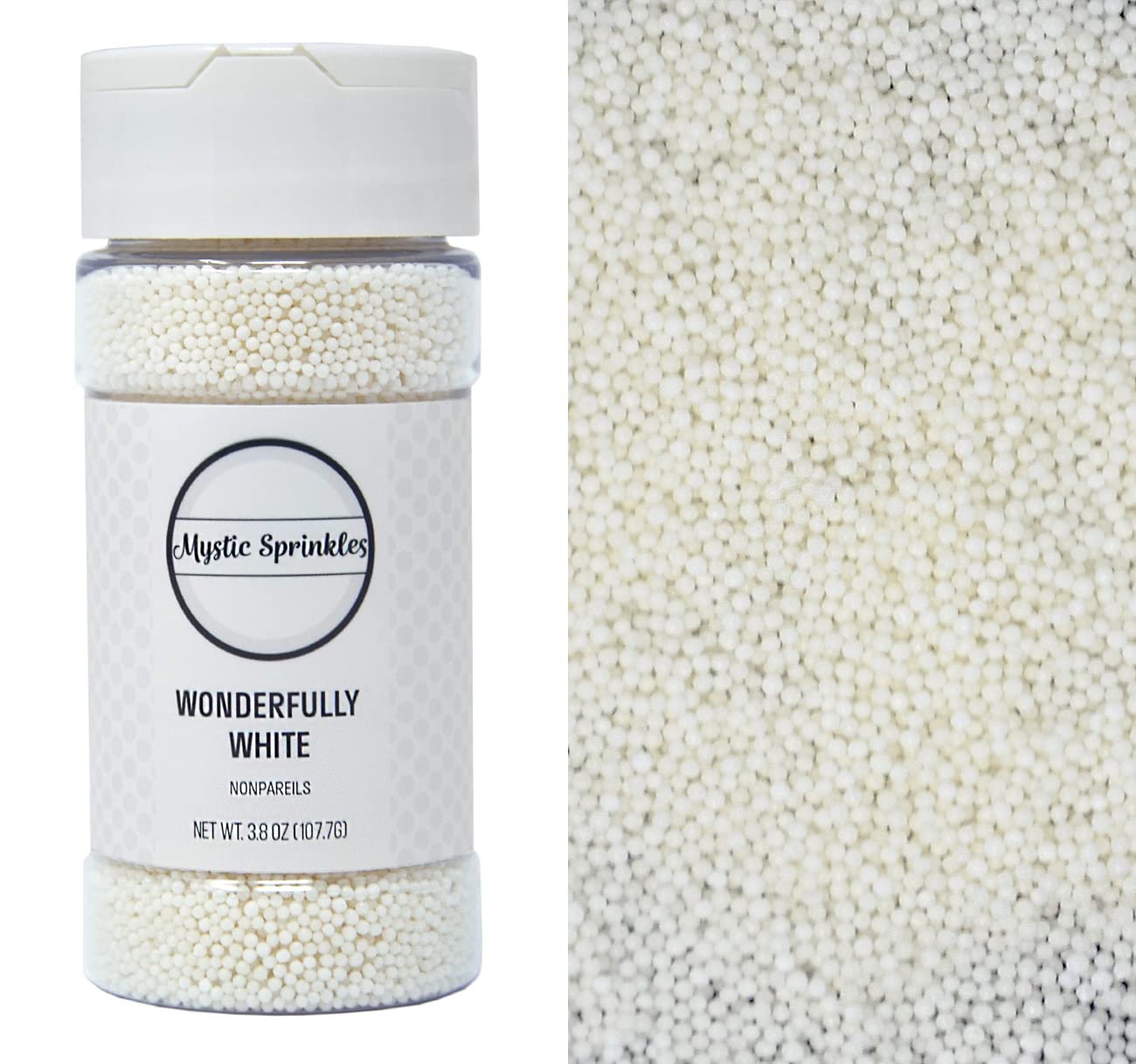 Mystic Sprinkles Solid Color Nonpareils 3.8Oz Bottle (Wonderfully White)