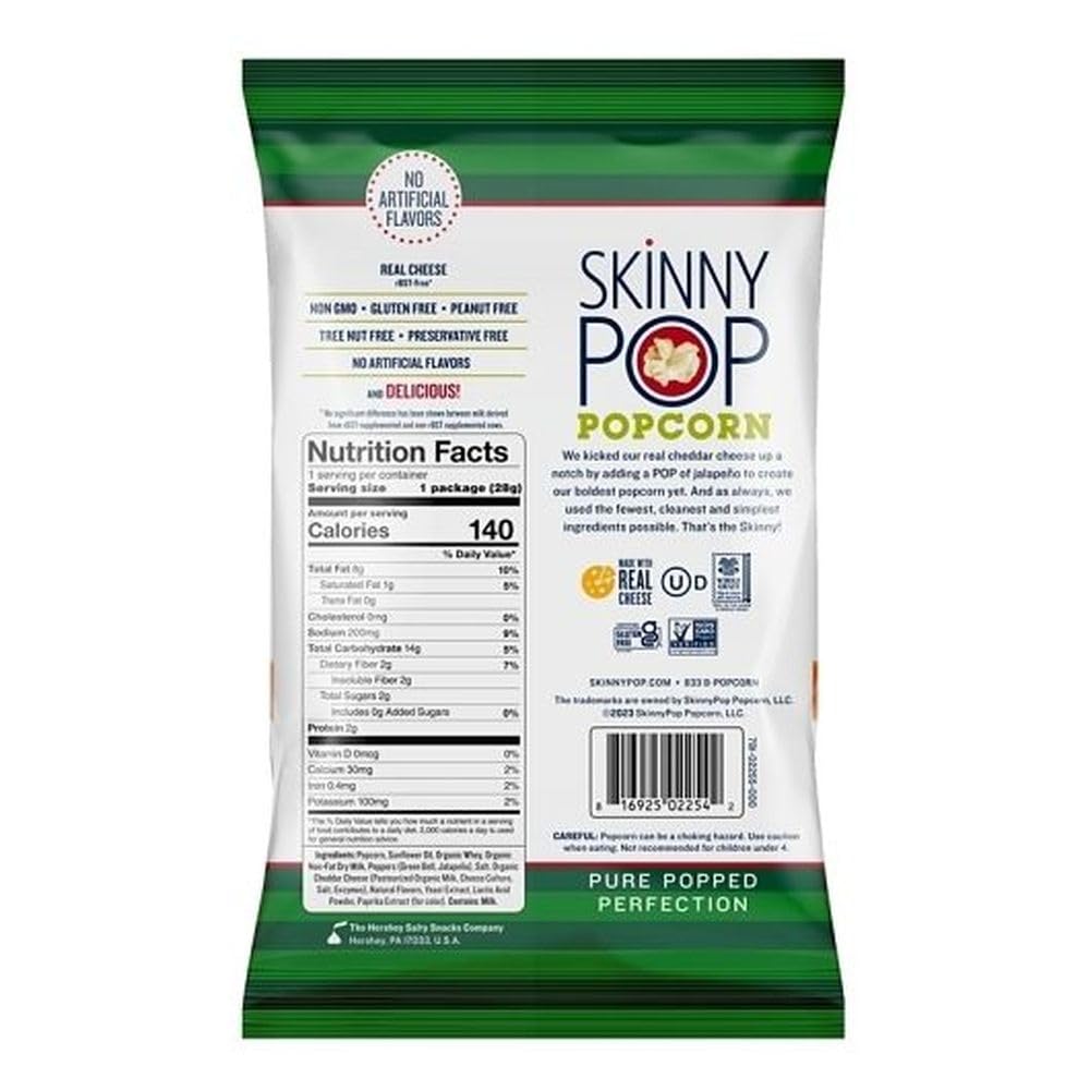 Skinny Pop Cheddar Jalapeo Popcorn, Kosher, Gluten Free & Non-GMO, Snack Size, 1 Ounce (Pack of 12)