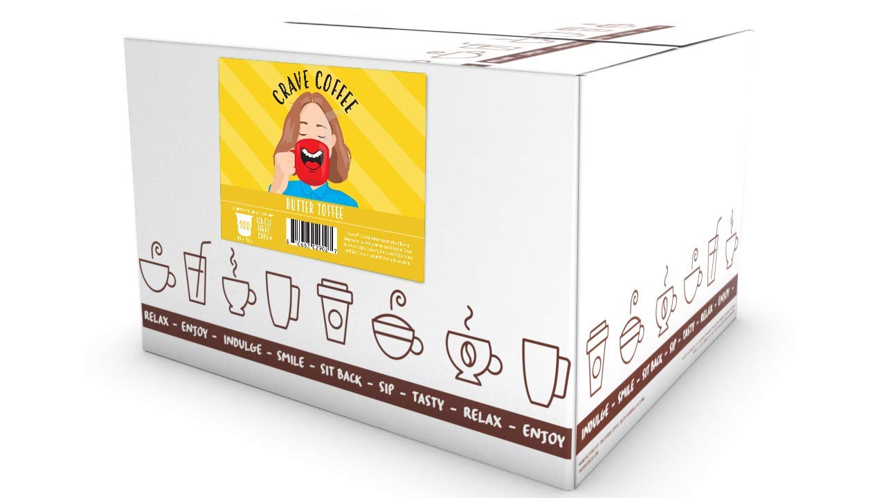 Crave Beverages Flavored Coffee Pods Compatible with Keurig, Butter Toffee, 100 Count