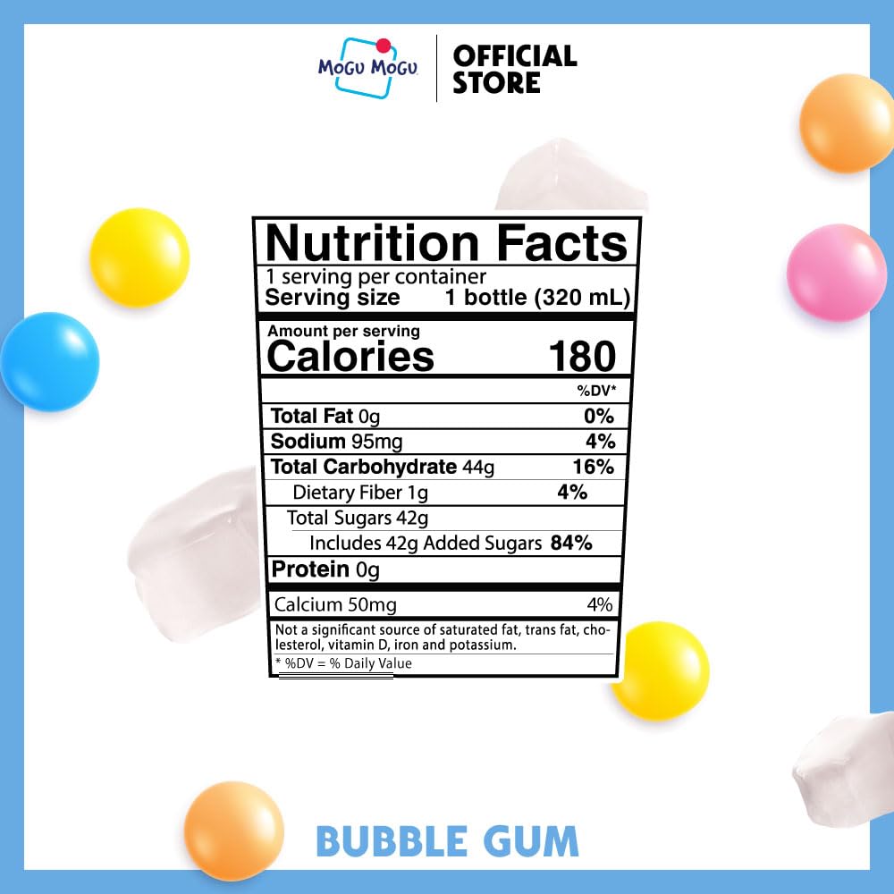 Mogu Mogu Drink Bubble Gum (6 Bottles) Delicious Drinks Made With Nata De Coco (Coconut Jelly). Fun Chewable Juice Boxes For Kid