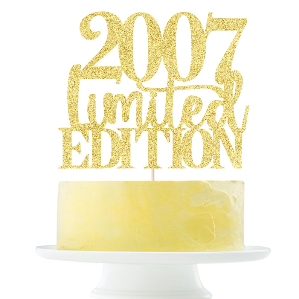 Yetxel Cake Topper - Limited Edition 2007 - Handmade Golden Glitter - 18th Birthday Decoration for Men and Women