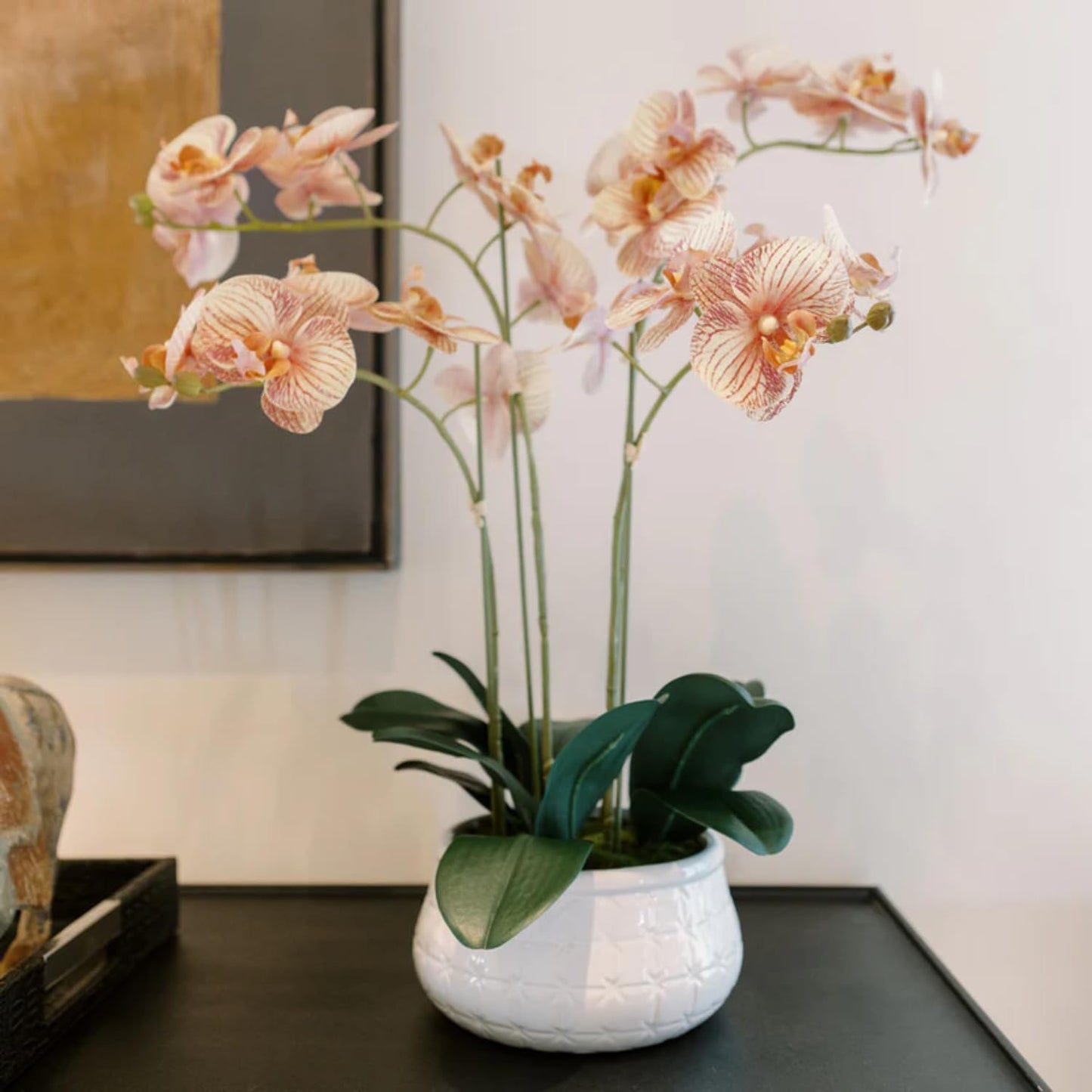 CG Hunter Faux Orange Orchid Plant, Premium Artificial Indoor Flower Display Stands 23   , Beautiful Sculptural Blooms That Last