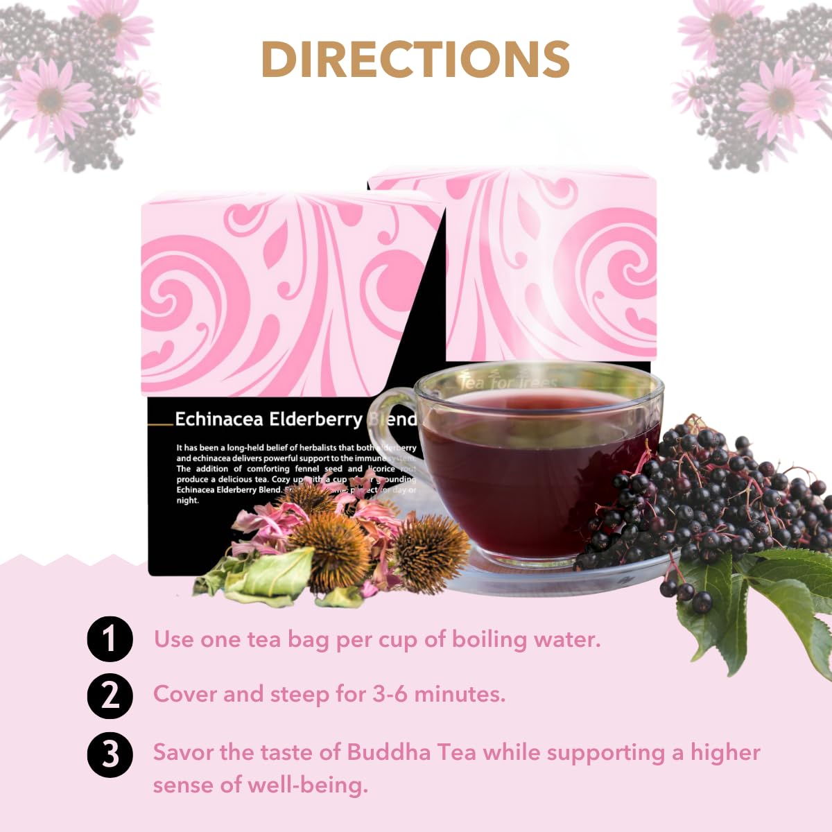 Buddha Teas Organic Echinacea Elderberry Herbal Tea - 18 Count, OU Kosher, Non-GMO, Caffeine-Free