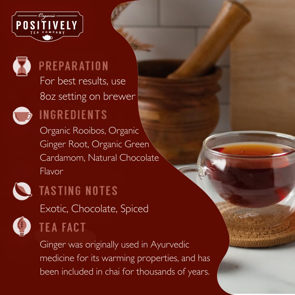 Organic Positively Tea Company Chocolate Chai Rooibos Tea, K-Cup Compatible, 24 Count
