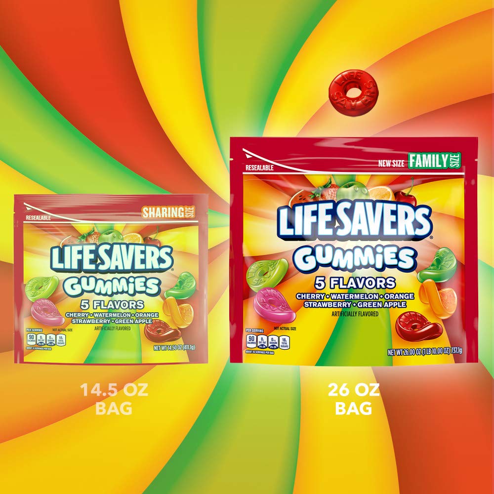 LIFE SAVERS 5 Flavors Gummies Candy Bag, Gummy Candy for Goodie Bags, Road Trips, Treats, 26 oz (Pack of 6)