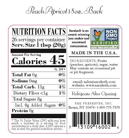 Sarabeths Peach-Apricot Spreadable Fruit, 18 oz - Pack of 2, 1.12 lb