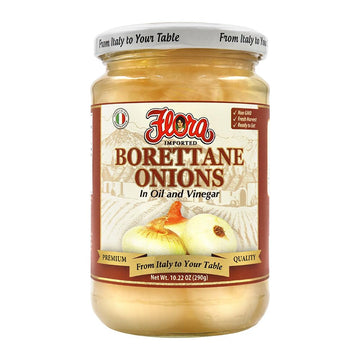 Flora Borettane Onions - Sweet & Tangy Italian Pearl Onions in Oil & Vinegar - Non-GMO - 10.22 oz (290g)