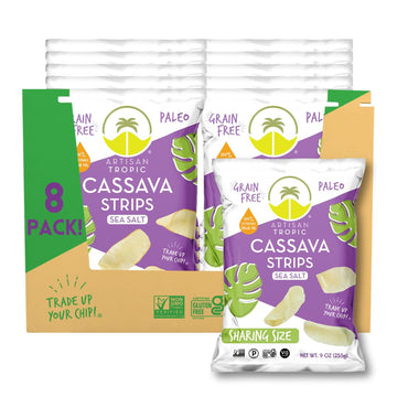 ARTISAN TROPIC Cassava Strips Sea Salt - 8 Pack, 9oz - Vegan, Paleo, Gluten Free Chips - Non-GMO Healthy Snack Potato Chip Alter