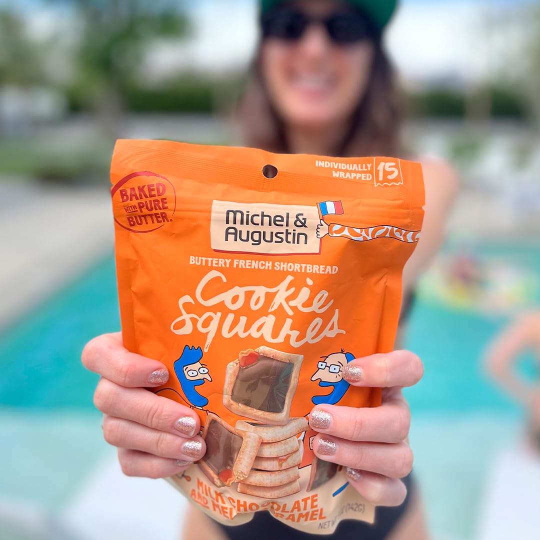 Michel et Augustin gourmet chocolate cookie Squares  Milk chocolate & caramel  Individually Wrapped European cookies  15 French