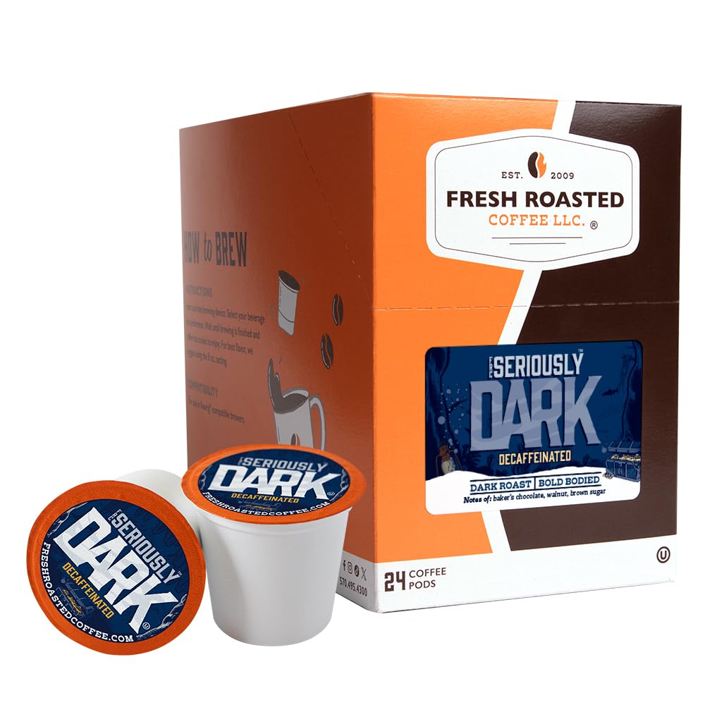 Fresh Roasted Coffee Dark Decaf Artisan Blend, 24 Pods for K Cup Brewers
