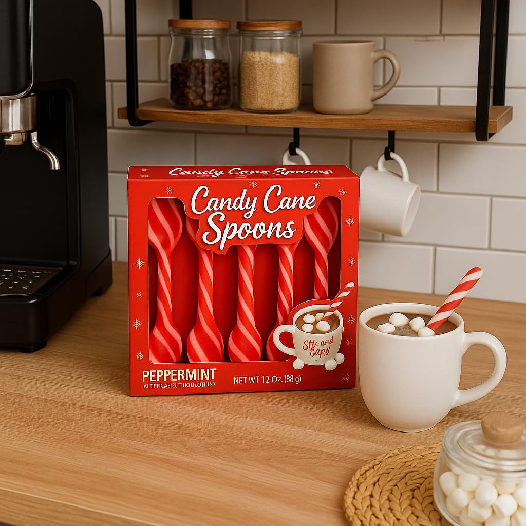 Candy Cane Spoon Peppermint Edible Stirring Stick 60 Pack | Individually Packed Stirs Hot Chocolate Cocoa Coffee Tea - Holiday Gift Christmas Stocking Stuffer Party Favor