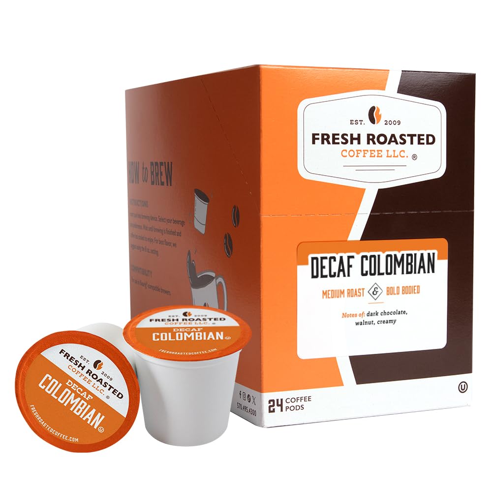 Fresh Roasted Coffee Decaf Colombian K-Cup Compatible 24 Pods, Kosher