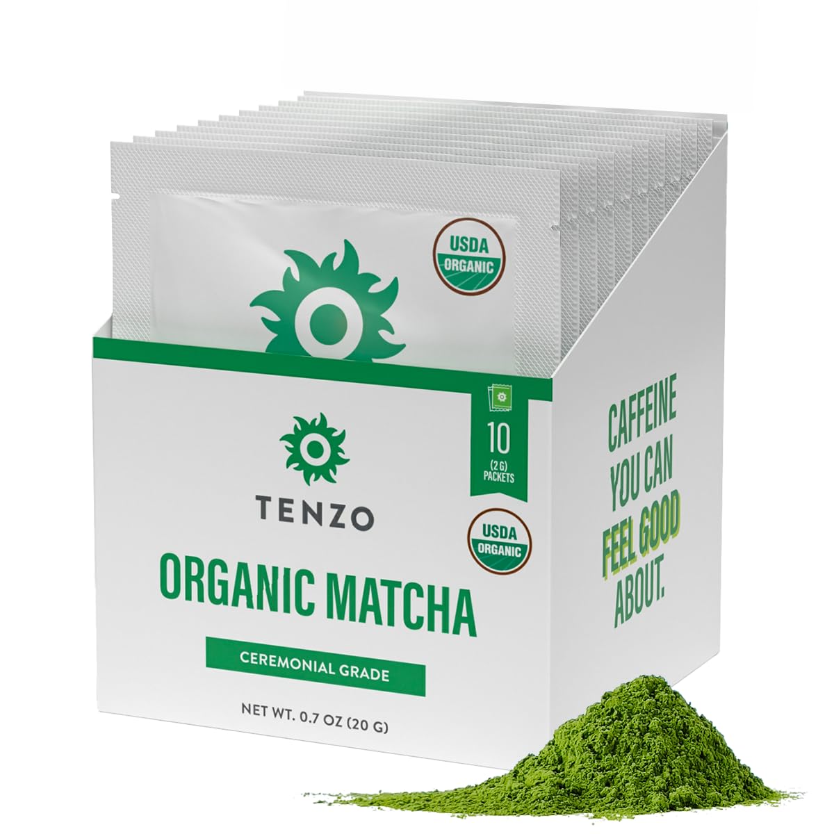 Tenzo Single Serve Matcha Green Tea Powder - Matcha Power Single Serve Sticks - Ceremonial Grade - Organic Matcha Green (10 Count)