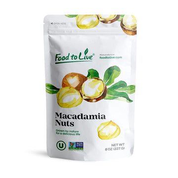 Food to Live Whole Macadamia Nuts, Raw, Unsalted, Keto Friendly, 8 Ounces