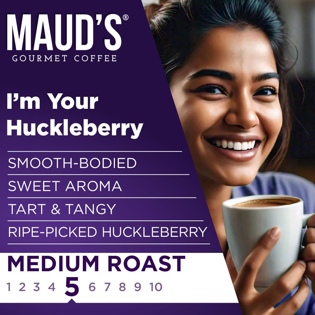 MAUDS Huckleberry Coffee Pods, 100% Arabica, 18 Count, KCup Compatible, Recyclable, Holiday Flavored