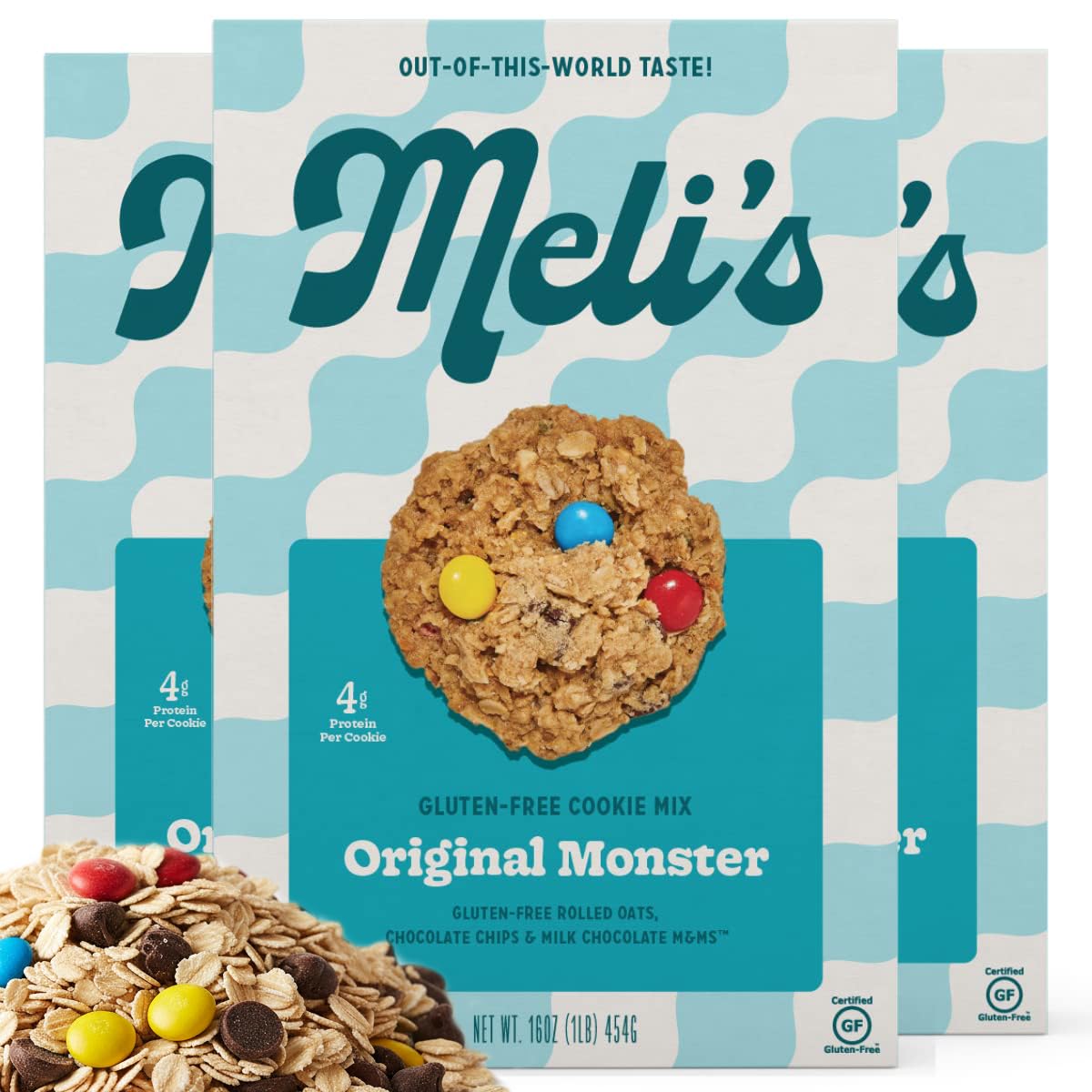 Melis Oriflavor Blendal Monster Gluten Free Cookie Mix  High Protein Baking Mix With Natural Chocolate  M&MS Milk Chocolate Chips & Rolled Oats  Easy Bake Oven Mixes For Sweet Treats  16Oz Box 3-Pack