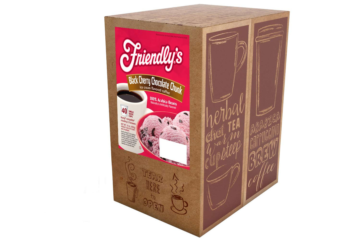 Friendlys Flavored Ice Cream Coffee Pods, Black Cherry Chocolate Chunk, 40 Count, Compatible with Keurig K Cup malt-inspired