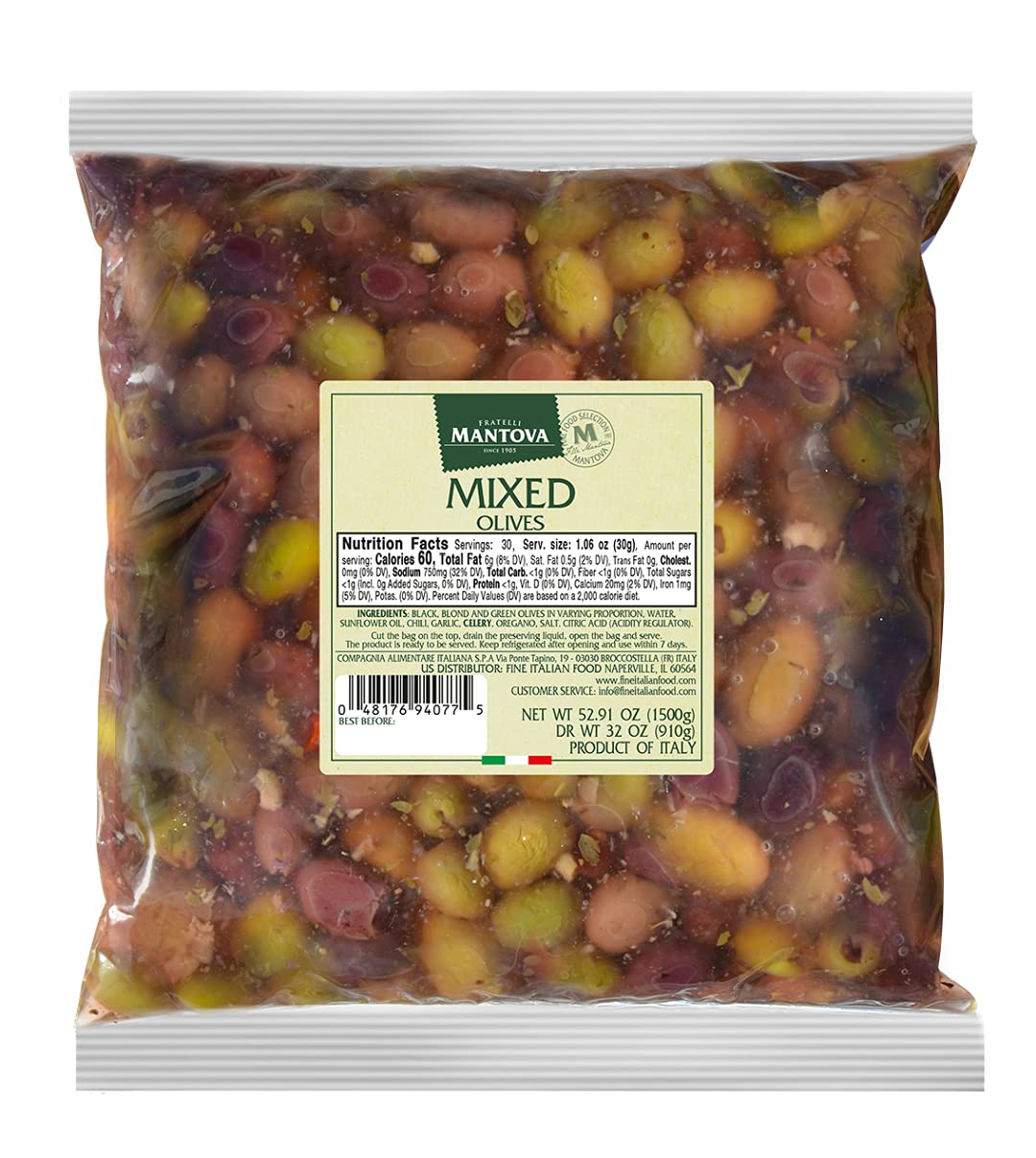 FRATELLI MANTOVA SINCE 1905 Mantova Italian Mixed Olives (Pack of 2) Great Taste,, 9.87 Ounce