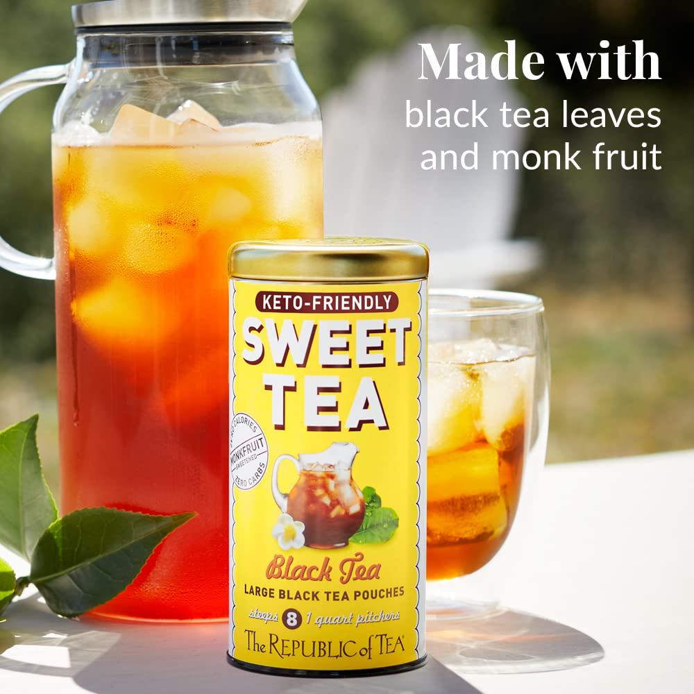 The Republic of Tea Keto-Friendly Sweet Iced Black Tea, 8 Quart-Sized Pouches, Naturally Caffeinated