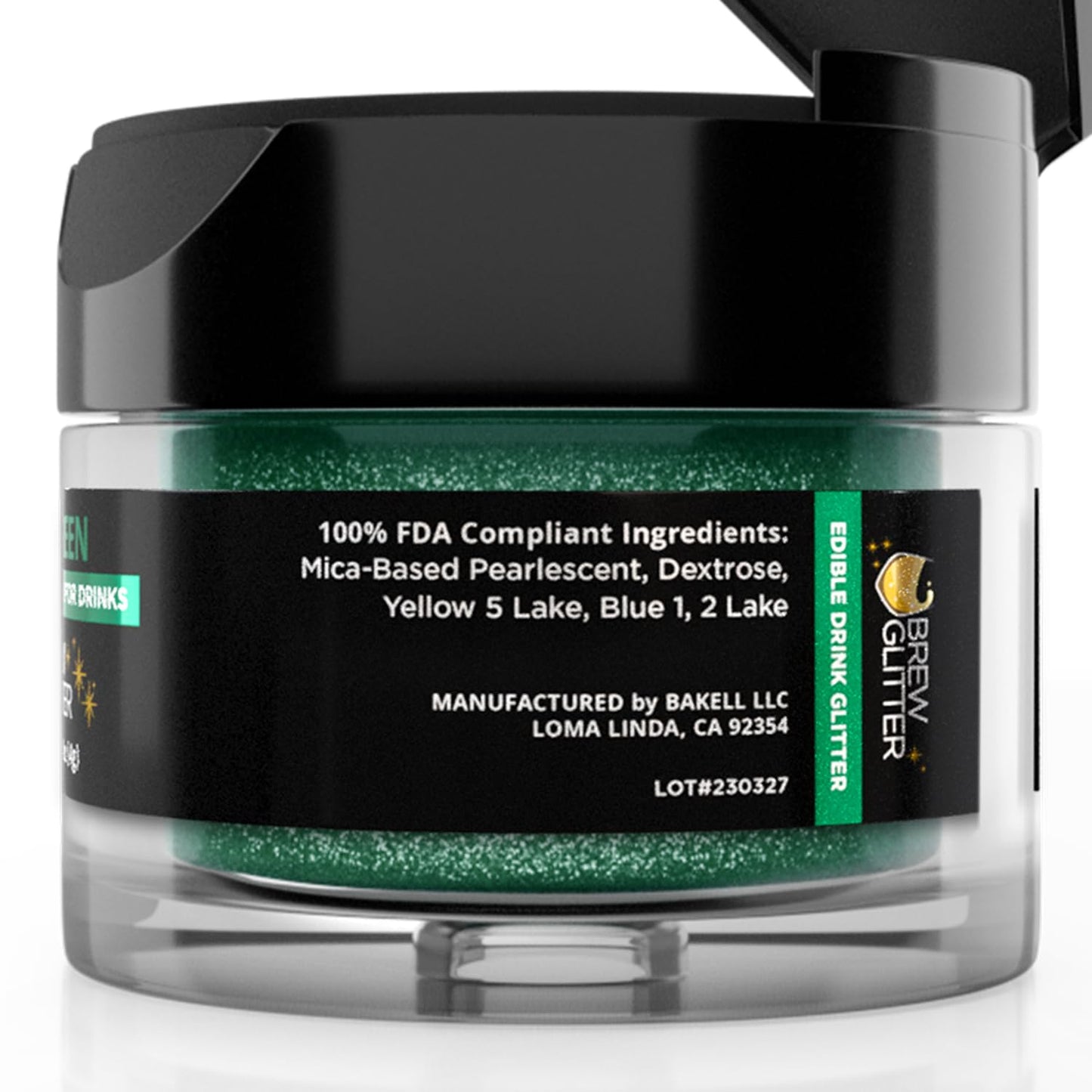 Bakell Brew Glitter - Edible Glitter for Beverages, Dark Green, 4g Shaker Jar