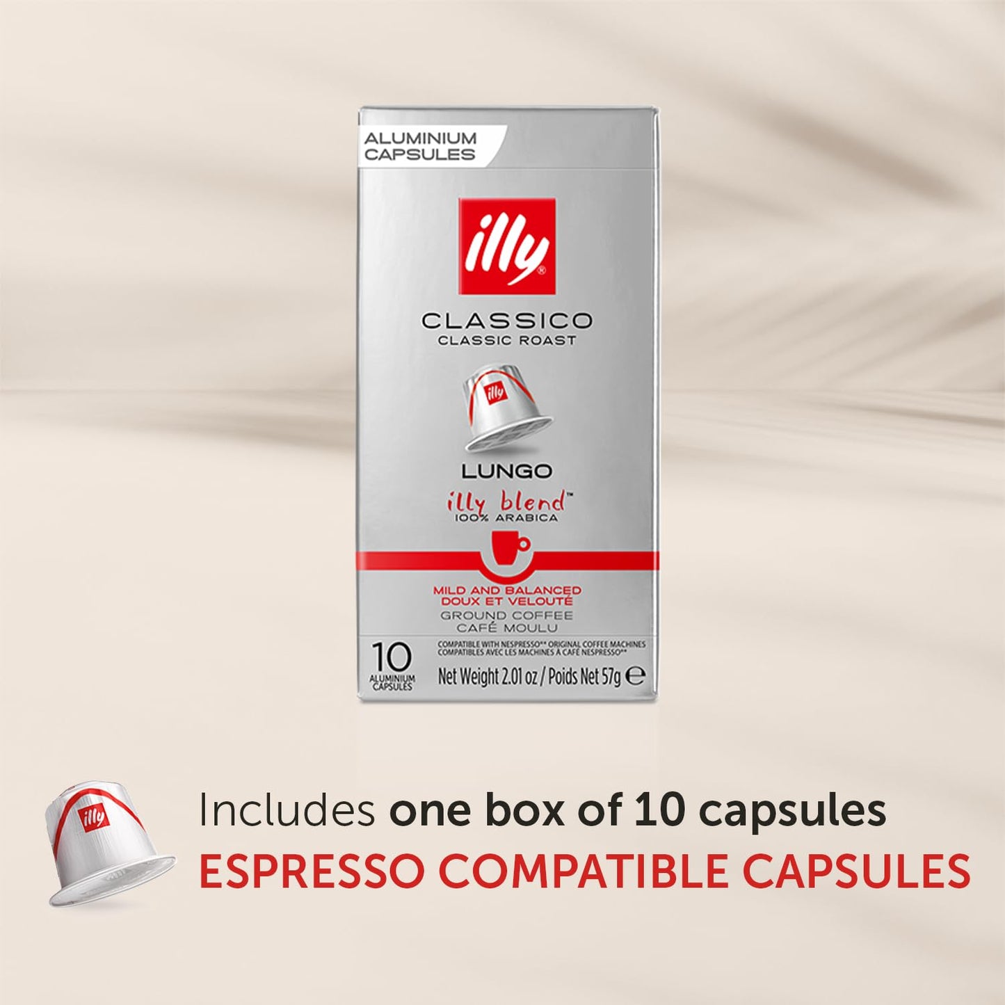 illy Espresso Compatible compact pieces - Classico Lungo Roast - 10 Count - Nespresso Pods with Notes of Caramel, Orange Blossom & Jasmine