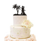 Wedding Cake Topper Beach Honeymoon Wedding Bride Groom With Palm Tree (Beach Theme Black)