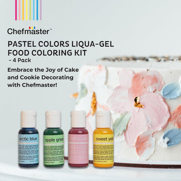 Chefmaster Liqua-Gel Food Coloring Kit, 4 Pack, Water-Based, Pastel Easter Colors, 0.7 Fl Oz Each