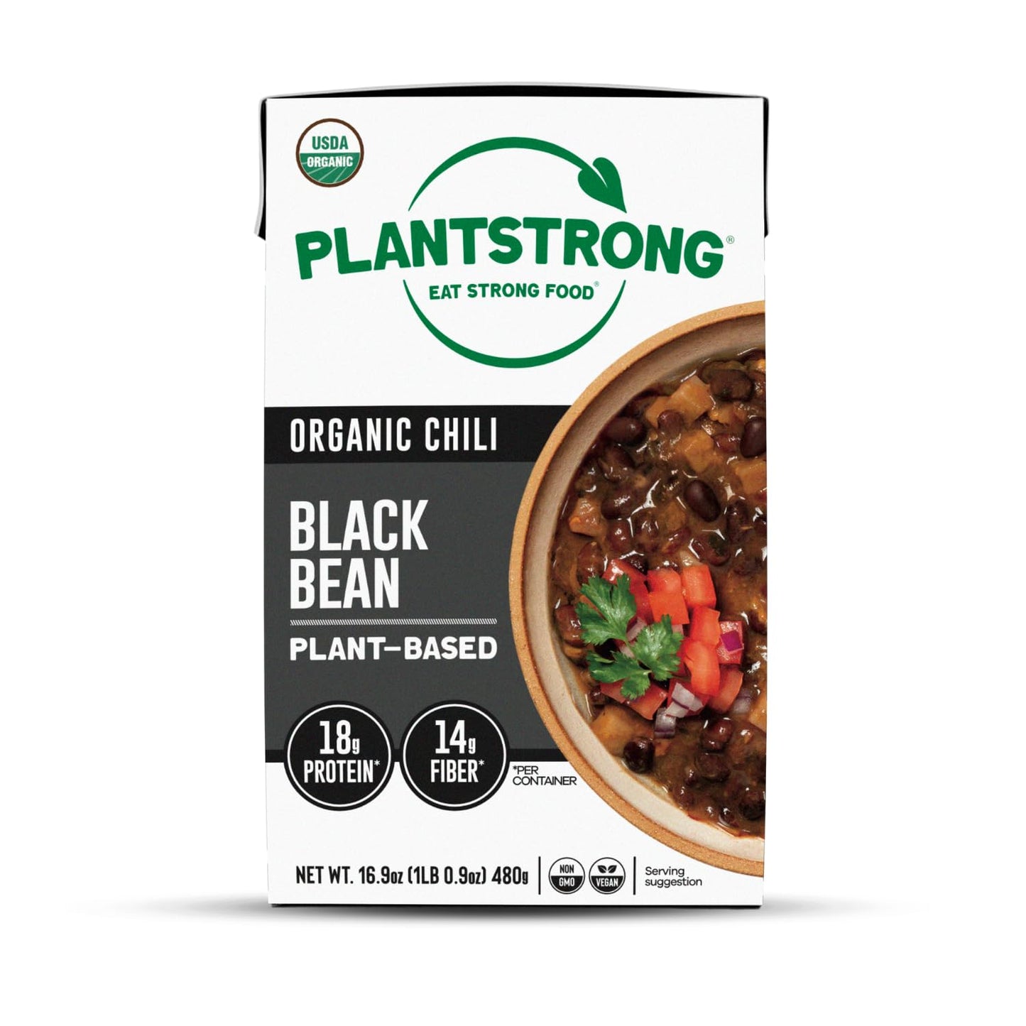 PLANTSTRONG Black Bean Chili Soup - Organic, Plant-Based, Non-GMO, Vegan, High Protein Chili Soup