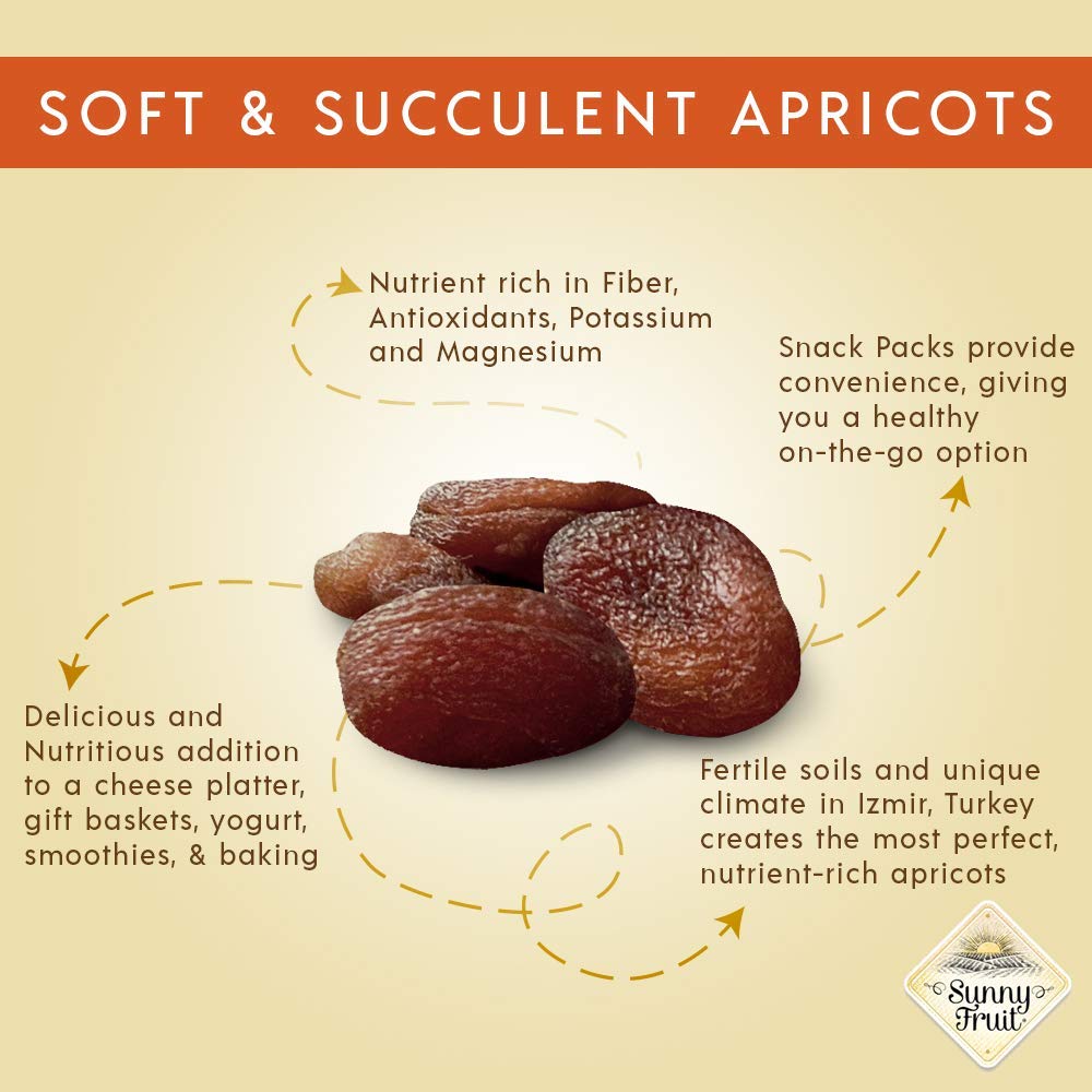 Organic Turkish Dried Apricots - Sunny Fruit (2 Bags) - (5) Portion Packs Per Bag - No Added Sugars, Sulfurs Or Preservatives | Non-Gmo, Vegan & Halal