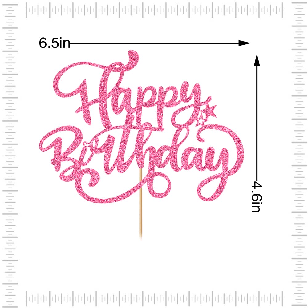 Crseniny Happy Birthday Cake Topper,Pink Glitter Birthday Sign Cake Decorations,Anniversary Party/Birthday Party Decoration Supp