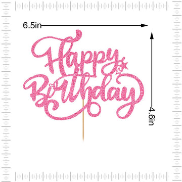 Crseniny Happy Birthday Cake Topper,Pink Glitter Birthday Sign Cake Decorations,Anniversary Party/Birthday Party Decoration Supp