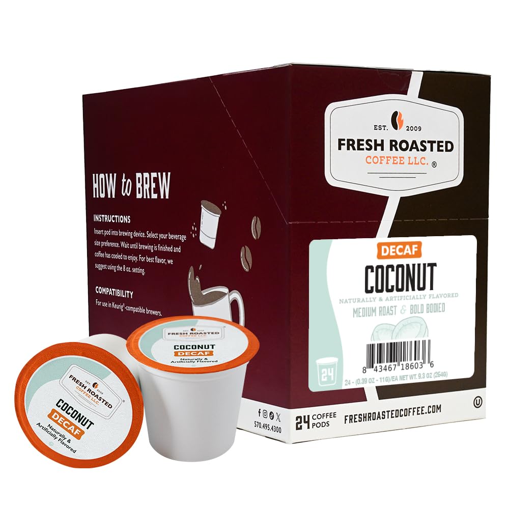 Fresh Roasted Coffee  Decaf Coconut  Flavored Coffee Pods  24 Count