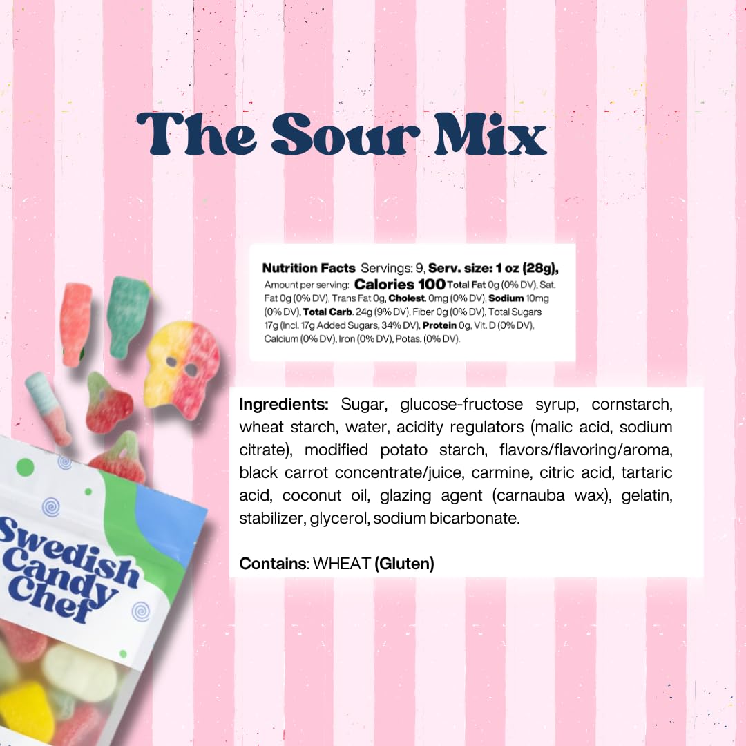 Sour Swedish Candy Chef Mix - Bubs Sour Candy - Chewy and Foamy - Hand Packed in Sweden .5LB
