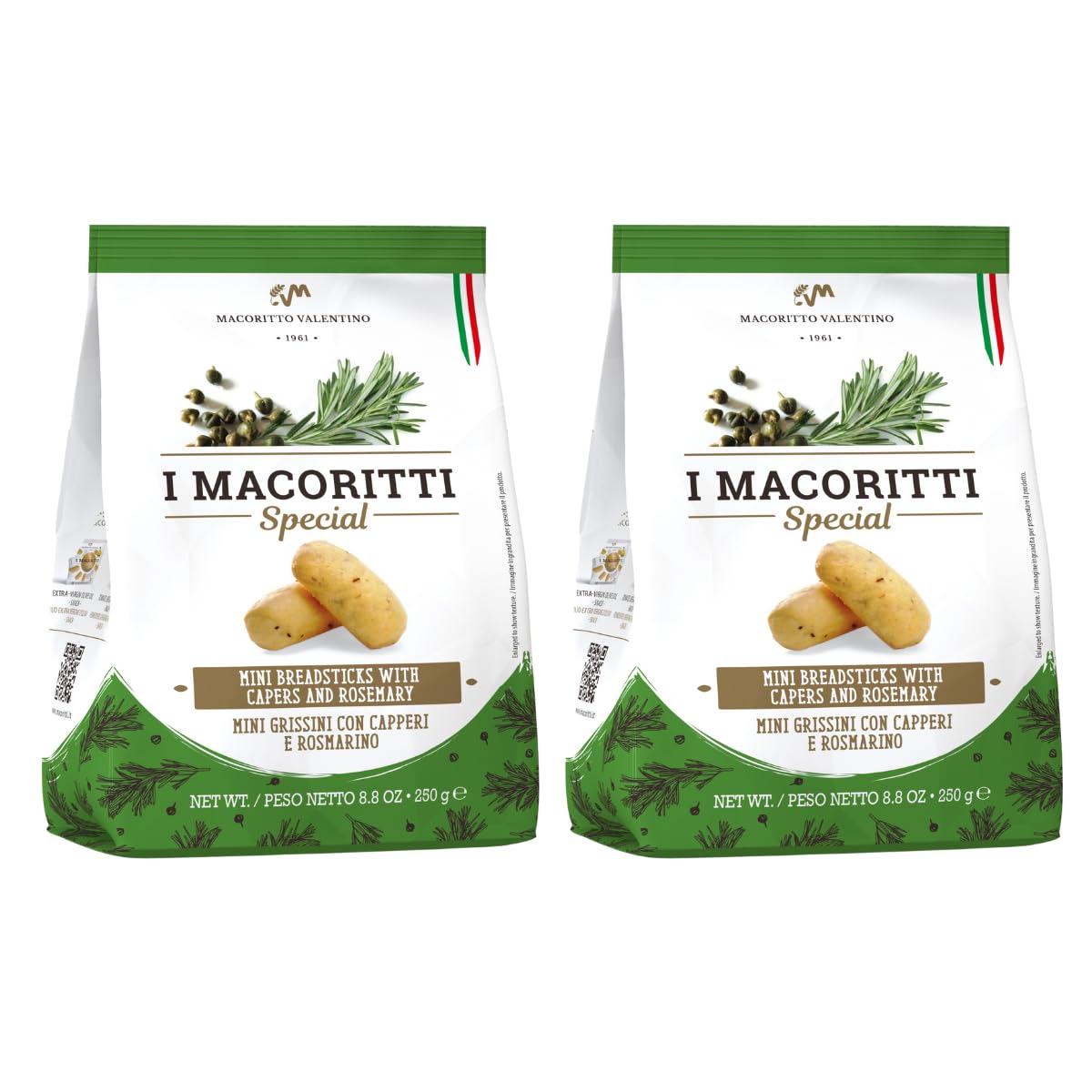 I Macoritti Special Breadsticks with Rosemary and Capers | Dip & Bread Sticks Snacks - Authentic Italian bread Snack, Oven-Baked