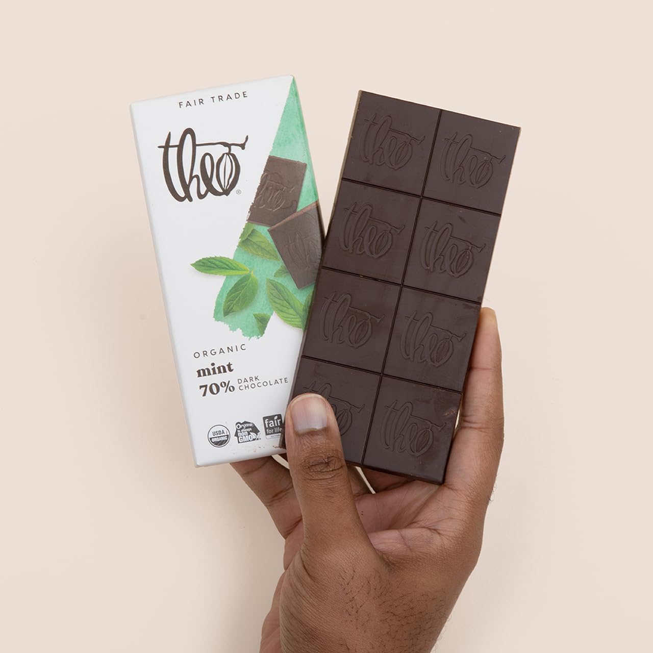 Theo Chocolate Mint Organic Dark Chocolate Bar, 70% Cacao, 12 Pack | Vegan, Fair Trade