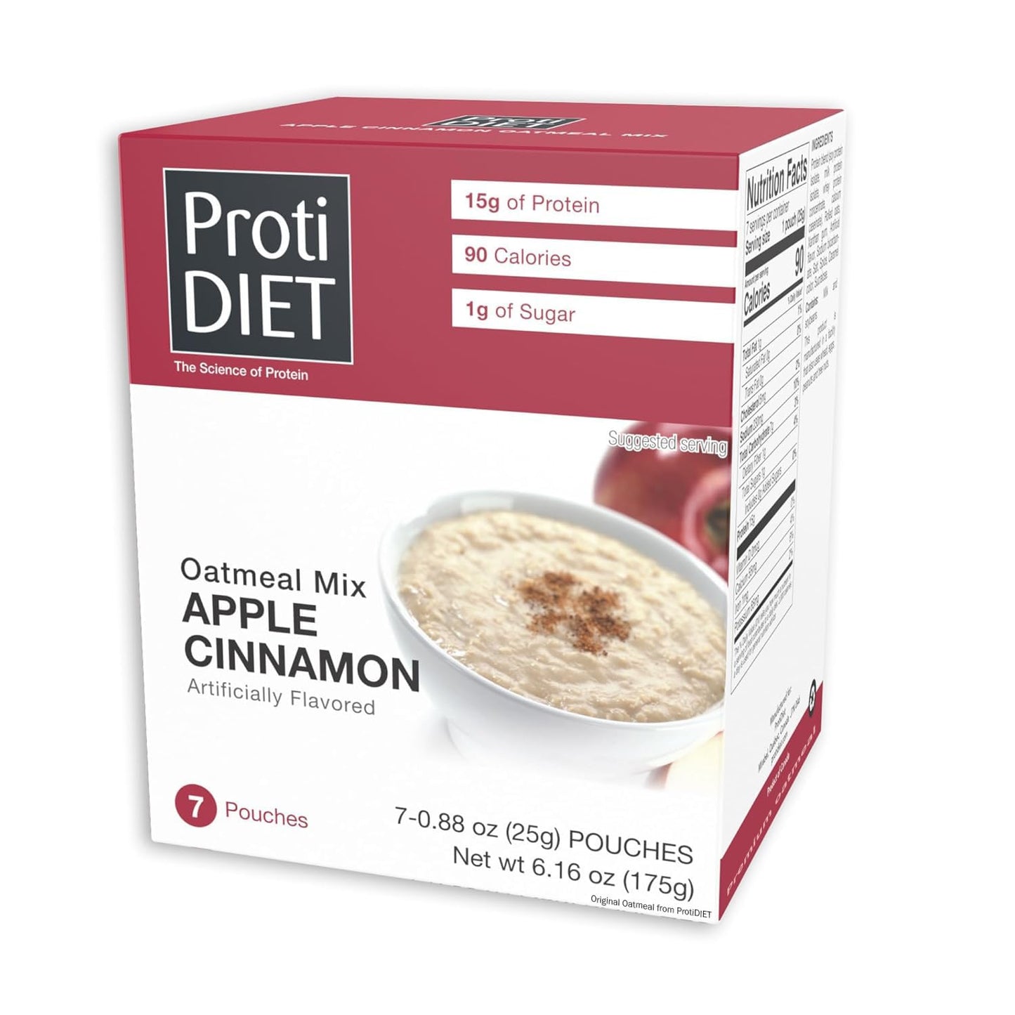 ProtiDIET High Protein Oatmeal - Apple Cinnamon, 15g Protein, Sugar Free, 6.2 oz (Pack of 1), Model BTL411400