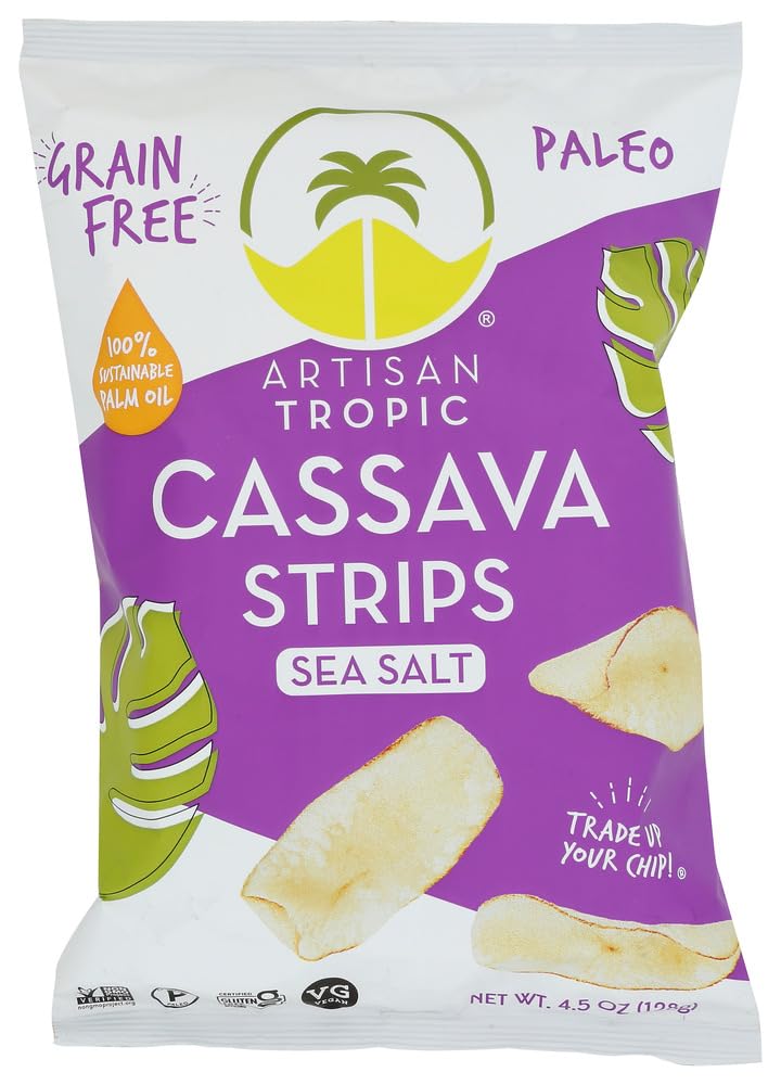 Artisan Tropic Cassava Strips Sea Salt - 12 Pack, 4.5Oz - Vegan, Paleo, Gluten Free Chips - Non-Gmo Healthy Snack Potato Chip Al