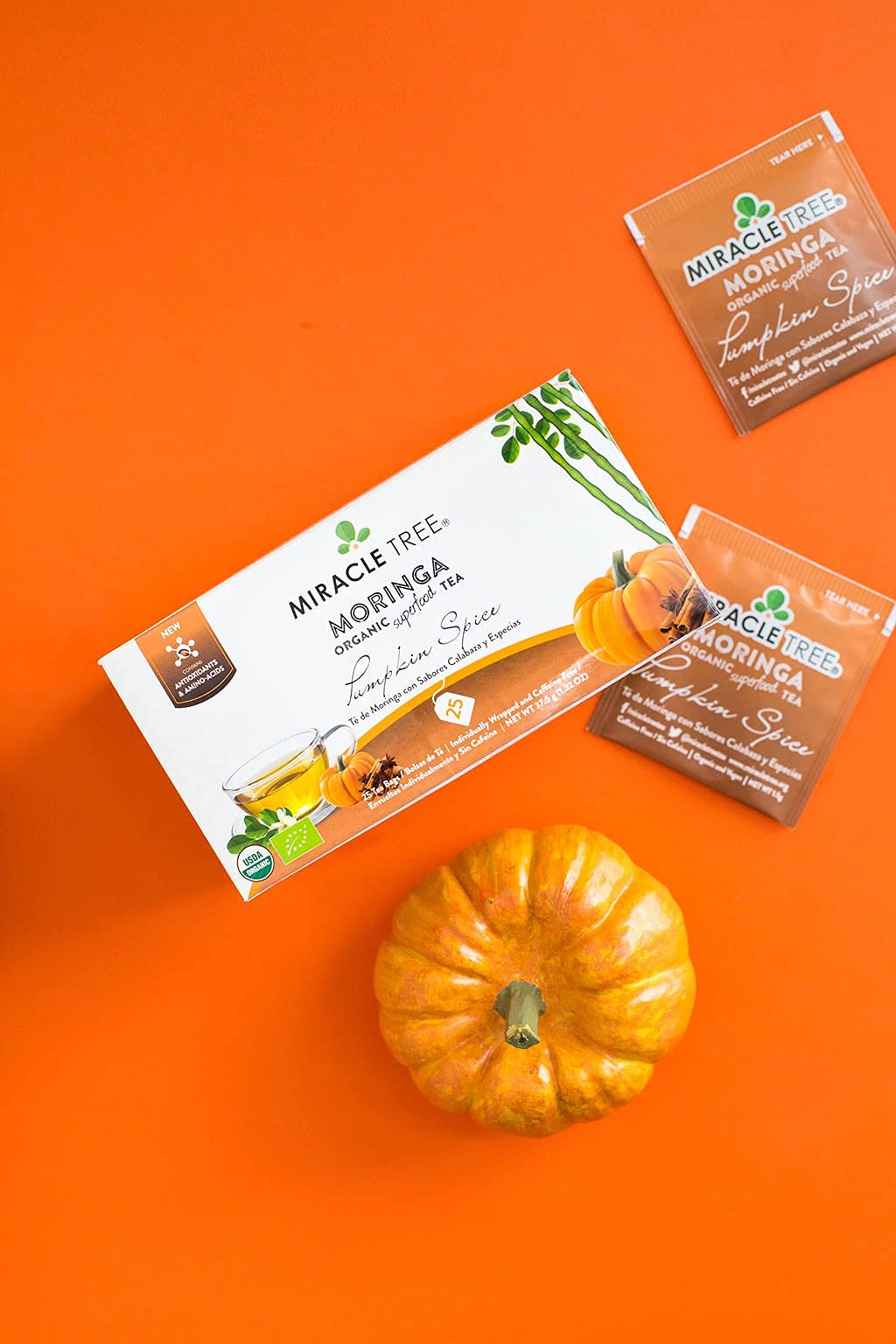 Tree - 6 Count Of Organic Moringa Superfood Tea, 25 Individually Sealed Tea Bags, Pumpkin Spice (Keto, Detox, Energy/Immunity Booster, Vegan, Gluten-Free, Organic, Non-Gmo, Caffeine-Free)