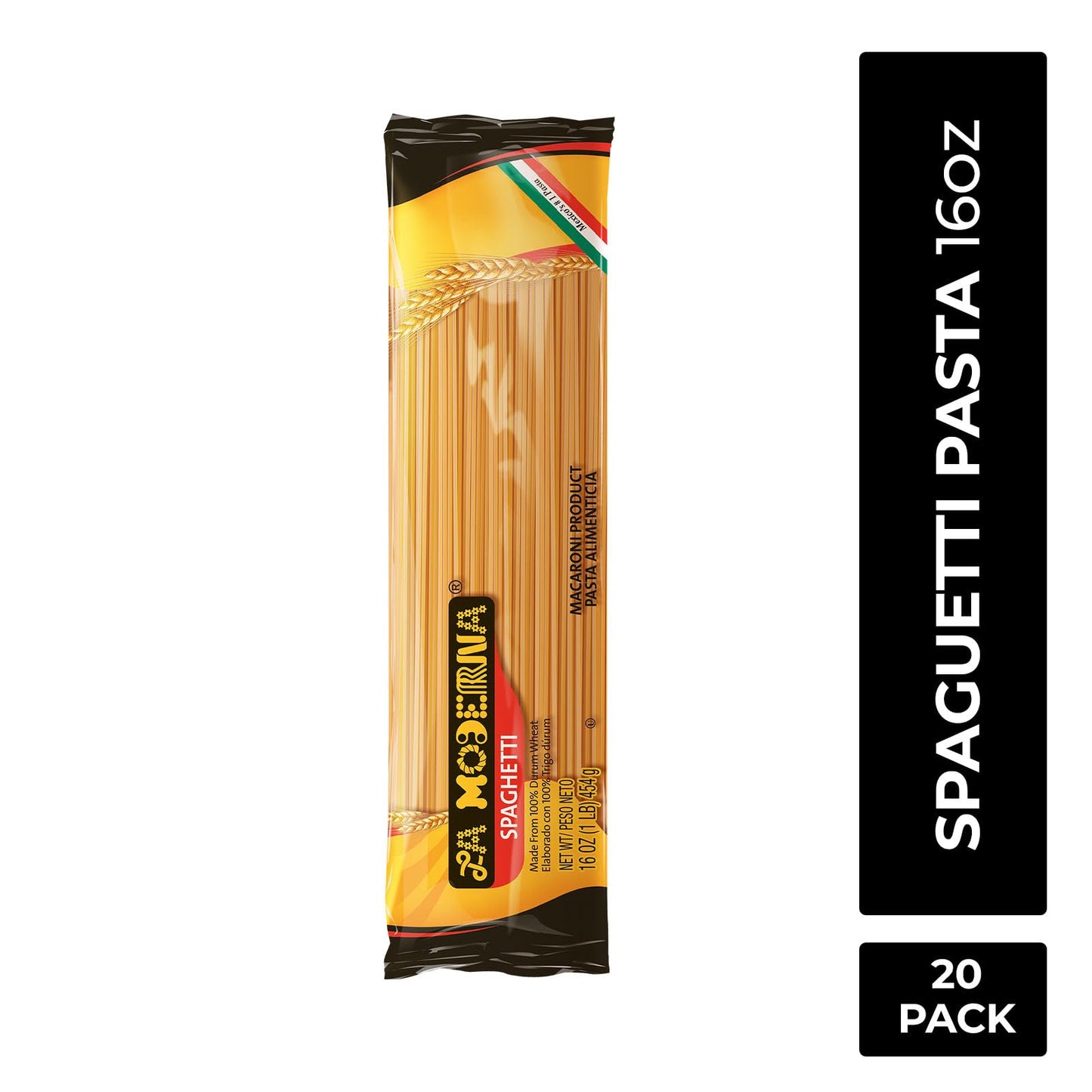 LA MODERNA, Spaghetti Pasta 16 oz (Pack of 20) | Family Meal Prep & Catering | Made with Durum Wheat Semolina | Iron & B Vitamin
