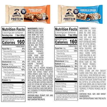 Quaker Protein Granola Bars  2 Flavor Variety Pack  10g Protein  1.41 oz Bars  20ct