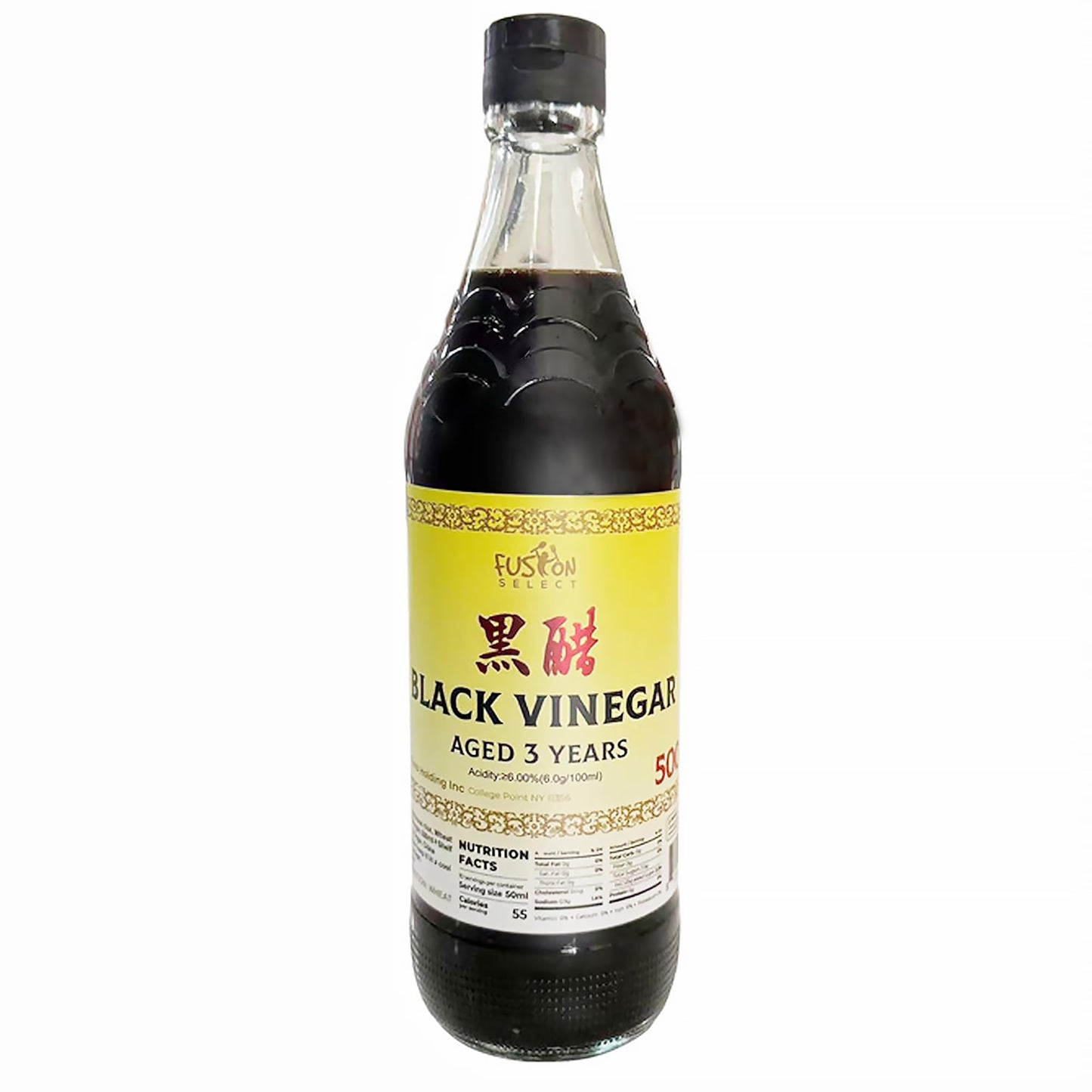 Fusion Select 500ml Chinese Black Vinegar - Authentic Chinkiang Black Vinegar for Cooking, Sauces, Dressings - Zero Artificial C
