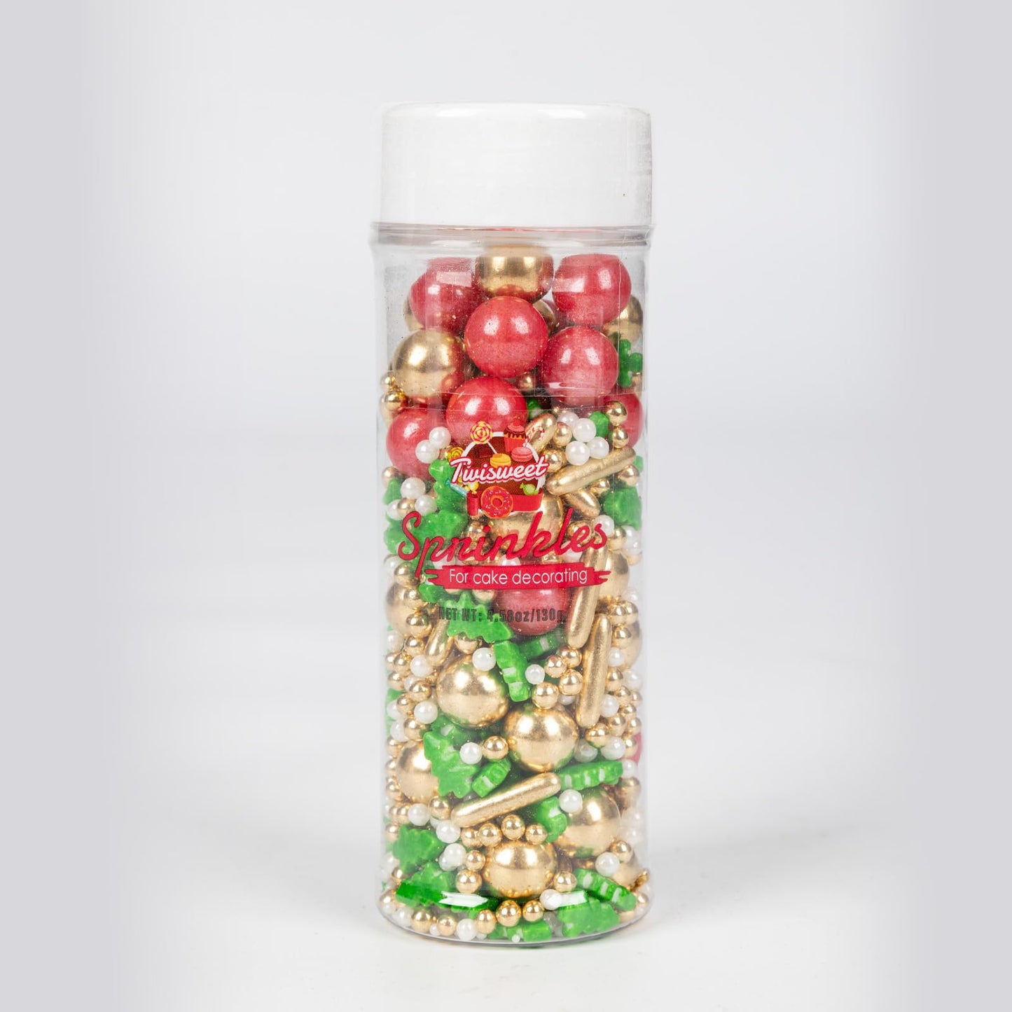 Twisweet Christmas Sprinkles, Gold and Red Pearls for Cake Decorating, Edible Christmas Tree Sugar Sprinkles for Baking, Candy P